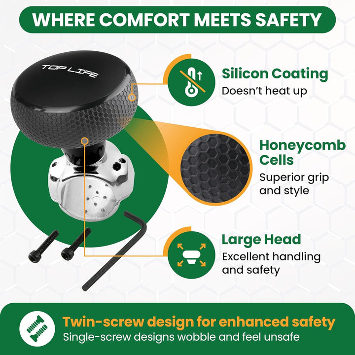 Steering Wheel Knob - Silicone Coated for Extra Grip - Compatible with Any Steering Wheels - Smooth Brodie Suicide Spinner Knob for Car, Tractor, Mower, Boat - Just Closeouts Canada Inc.