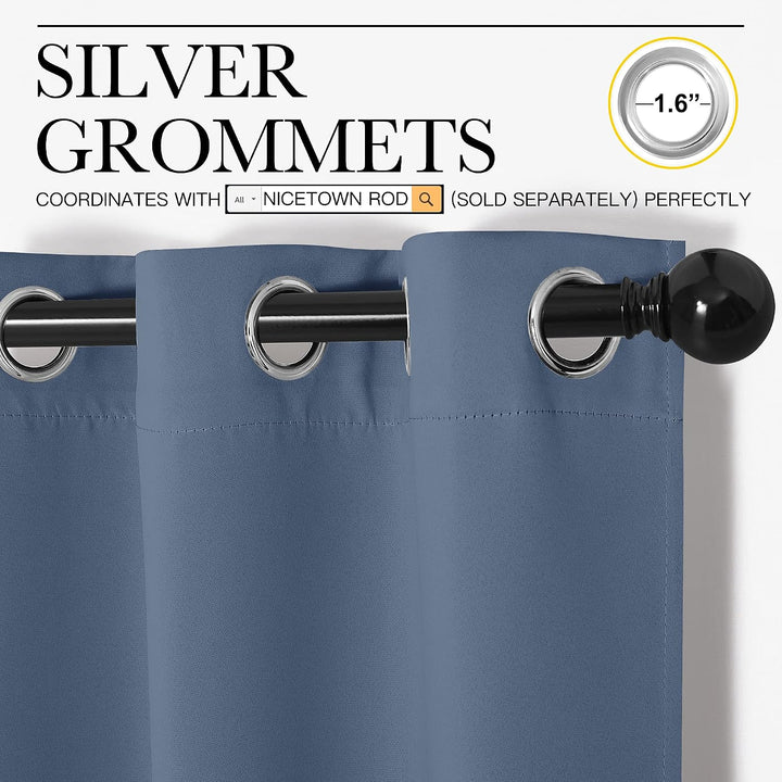 Stone Blue Blackout Grommet Curtains, 42 x 63 in, Set of 2 - Just Closeouts Canada Inc.