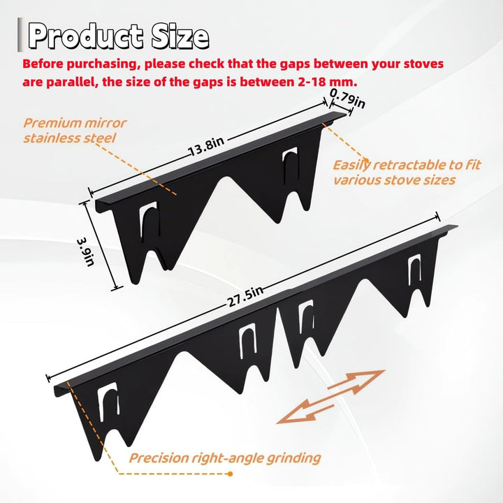 Stove Gap Covers Stainless Steel, 2 Pack Stove Gap Filler Stove Counter Gap Cover Heat Resistant & Easy to Clean Stove Guards Range Trim Kit Easy Retractable Length 13.8" to 27.5" - Just Closeouts Canada Inc.