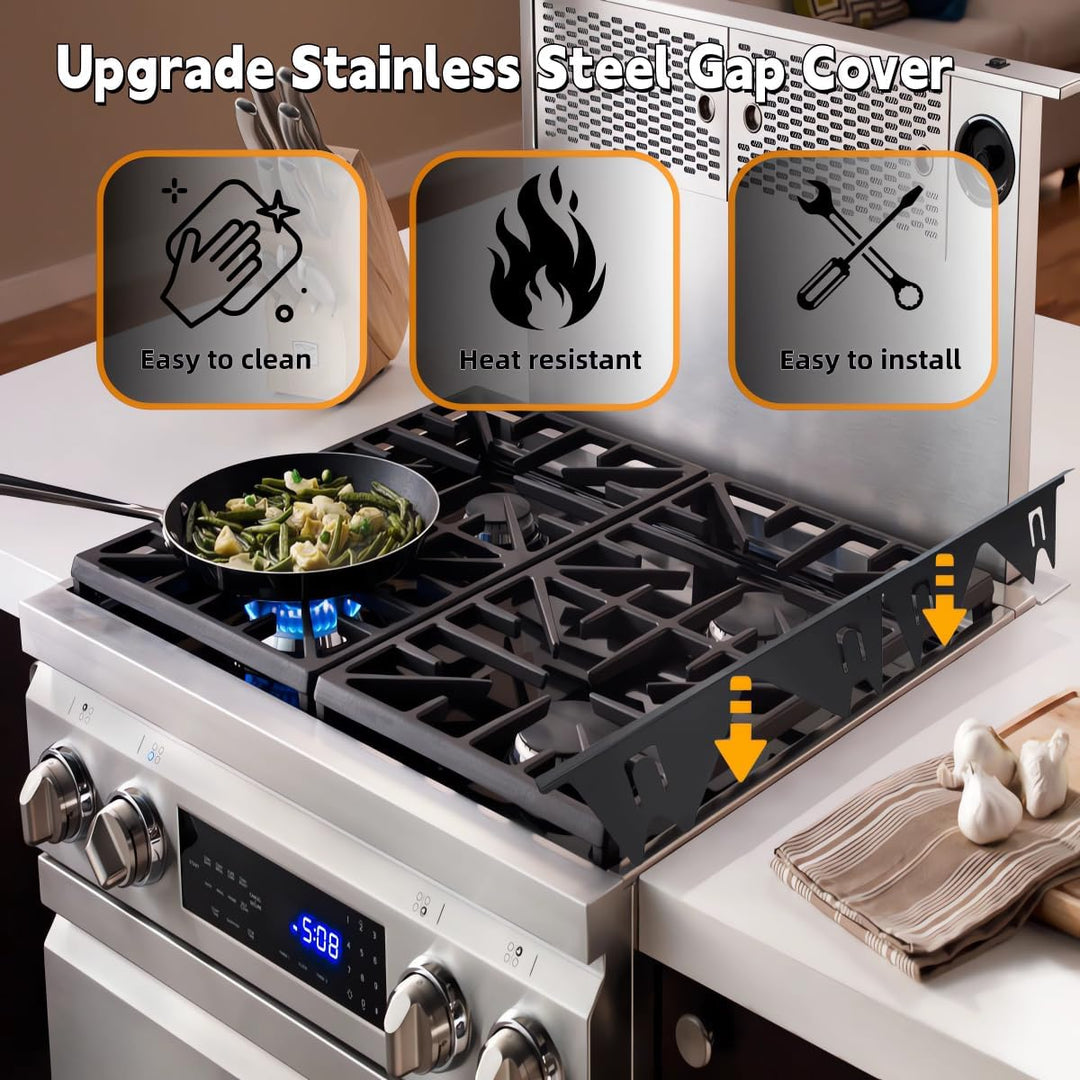 Stove Gap Covers Stainless Steel, 2 Pack Stove Gap Filler Stove Counter Gap Cover Heat Resistant & Easy to Clean Stove Guards Range Trim Kit Easy Retractable Length 13.8" to 27.5" - Just Closeouts Canada Inc.