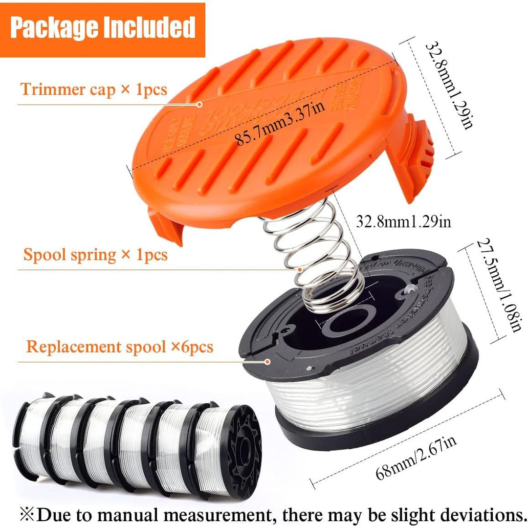 String Trimmer Line Replacement for Black + Decker, 30ft 0.065 String Trimmer Spool Replacement, AF - 100 Spool, Weed Eater Spool, Auto Feed Trimmer String(6 Spools+1 Spool Cap+1 Spring) - Just Closeouts Canada Inc.