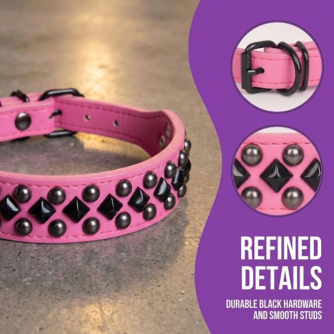 Studded PU Leather Dog Collar – Hot Pink, S - Just Closeouts Canada Inc.
