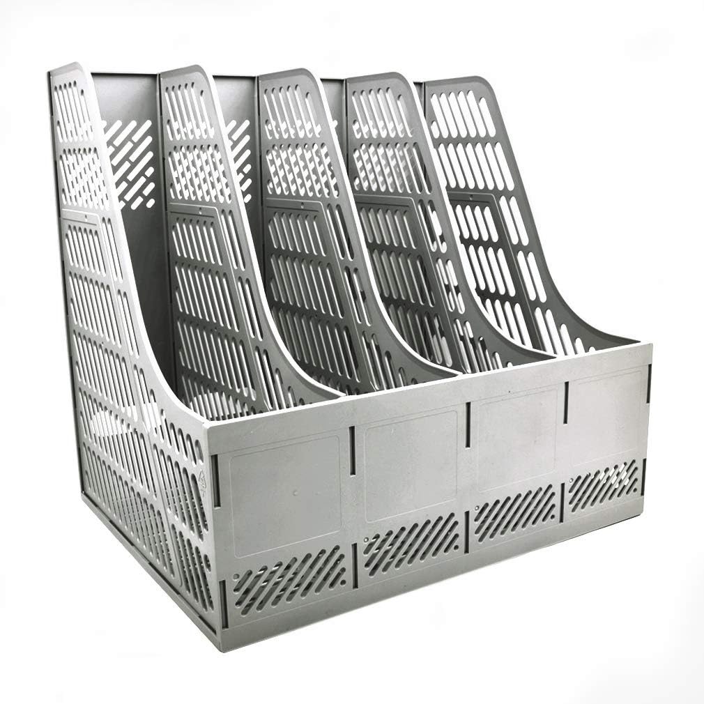 Sturdy Magazine Holder Organizer Desktop 4 Compartment File Holders Frames File Dividers Document Storage Rack Literature Organizer for Office Home School Gray - Just Closeouts Canada Inc.