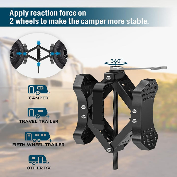 Sulythw X - Shaped Wheel Chocks for Travel Trailer, Allow Drill Adjust, RV Stabilizers X chocks Camper Wheel Chock for Travel Trailers RV Accessories Wrench Adjustable 3.5'' to 10.5''2 Set, Black - Just Closeouts Canada Inc.