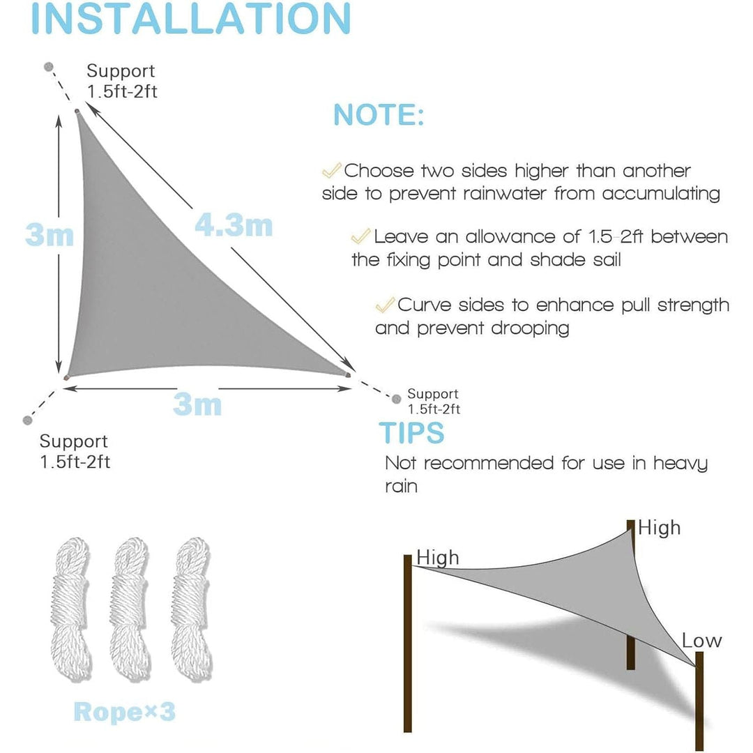 Sunal Triangle Sun Shade Sails 10'x10'x14', Outdoor Waterproof Shade Sail, 95% UV Blocking Sun Shade Canopy with 3 Free Nylon Ropes, Shade Cover for Outdoor Garden Patio Carport Terrace Balcony Pergola Camping Party, Grey - Just Closeouts Canada Inc.
