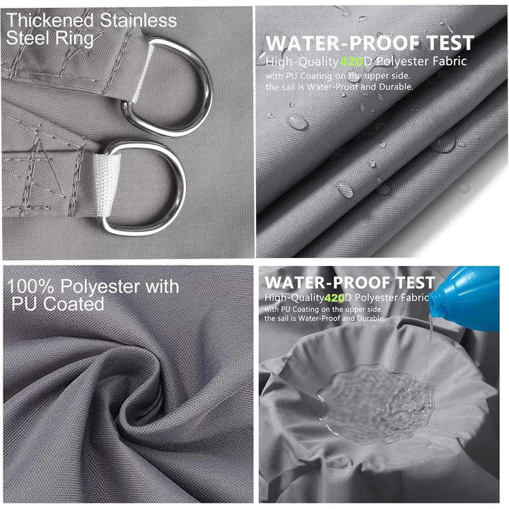 Sunal Triangle Sun Shade Sails 10'x10'x14', Outdoor Waterproof Shade Sail, 95% UV Blocking Sun Shade Canopy with 3 Free Nylon Ropes, Shade Cover for Outdoor Garden Patio Carport Terrace Balcony Pergola Camping Party, Grey - Just Closeouts Canada Inc.