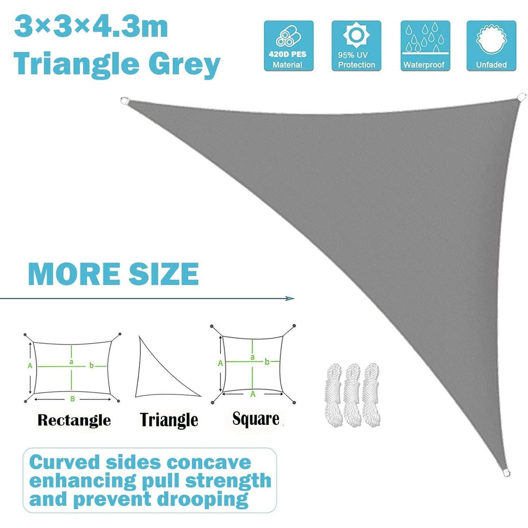 Sunal Triangle Sun Shade Sails 10'x10'x14', Outdoor Waterproof Shade Sail, 95% UV Blocking Sun Shade Canopy with 3 Free Nylon Ropes, Shade Cover for Outdoor Garden Patio Carport Terrace Balcony Pergola Camping Party, Grey - Just Closeouts Canada Inc.