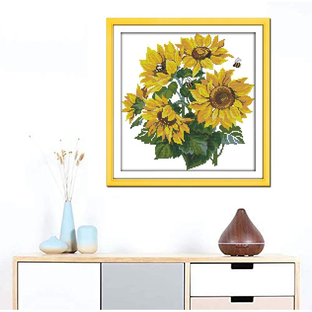 Sunflowers artwork displayed; frame not included