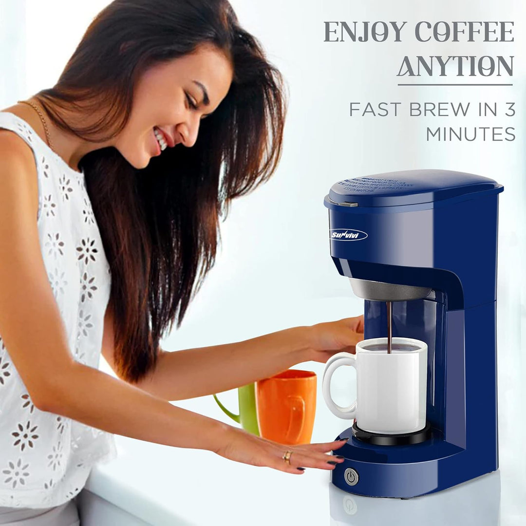 Sunvivi Single Serve Coffee Maker for Single Cup Pods & Ground Coffee, 2 in 1 Single Serve Coffee Brewer With Permanent Filter, One - touch Control Button with Illumination, Color - Light Green - Just Closeouts Canada Inc.