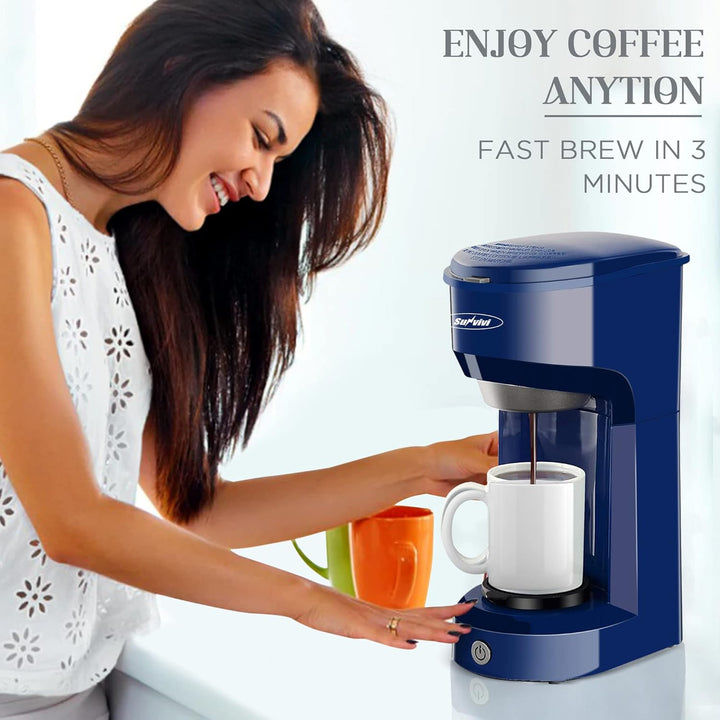 Sunvivi Single Serve Coffee Maker for Single Cup Pods & Ground Coffee, 2 in 1 Single Serve Coffee Brewer With Permanent Filter, One - touch Control Button with Illumination, Color - Light Green - Just Closeouts Canada Inc.