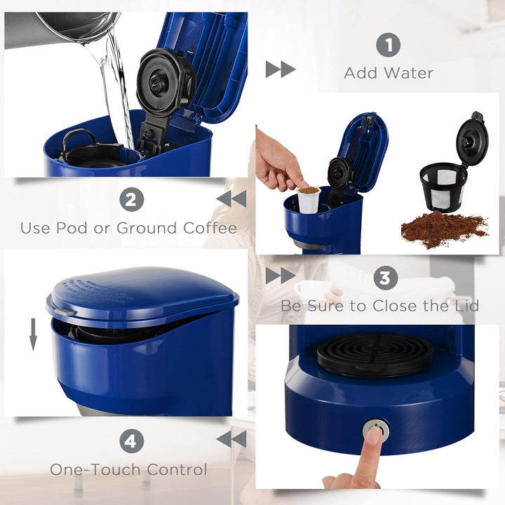 Sunvivi Single Serve Coffee Maker for Single Cup Pods & Ground Coffee, 2 in 1 Single Serve Coffee Brewer With Permanent Filter, One - touch Control Button with Illumination, Color - Light Green - Just Closeouts Canada Inc.