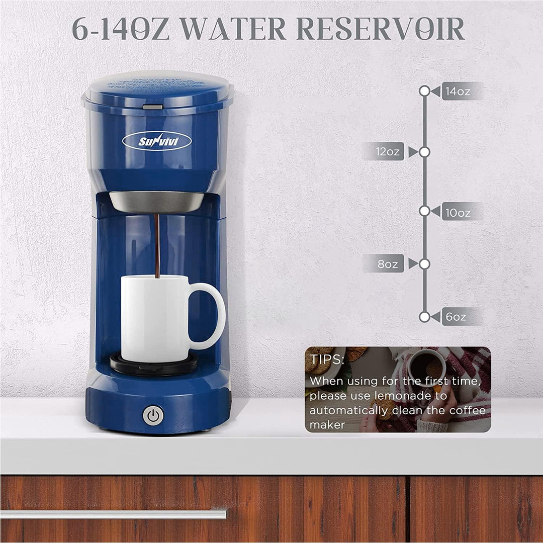 Sunvivi Single Serve Coffee Maker for Single Cup Pods & Ground Coffee, 2 in 1 Single Serve Coffee Brewer With Permanent Filter, One - touch Control Button with Illumination, Color - Light Green - Just Closeouts Canada Inc.