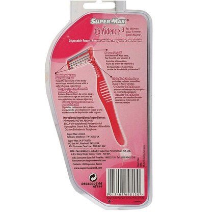 Super-Max Confidence 3 Blade Disposable Razor for Women, 4pk - Just Closeouts Canada Inc.5013405648130