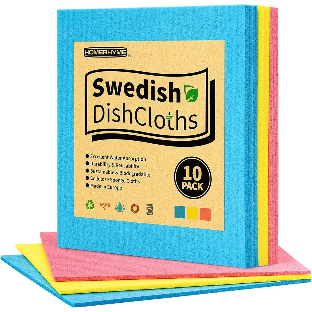 Swedish Dish Cloths, 10 Pack, Cellulose Sponge Dishcloths, Absorbent Swedish Dish Towels for Kitchen, Non - Scratch, Reusable Kitchen Cloth, Multi - Surface Dish Towels - Just Closeouts Canada Inc.X0042GNXXF
