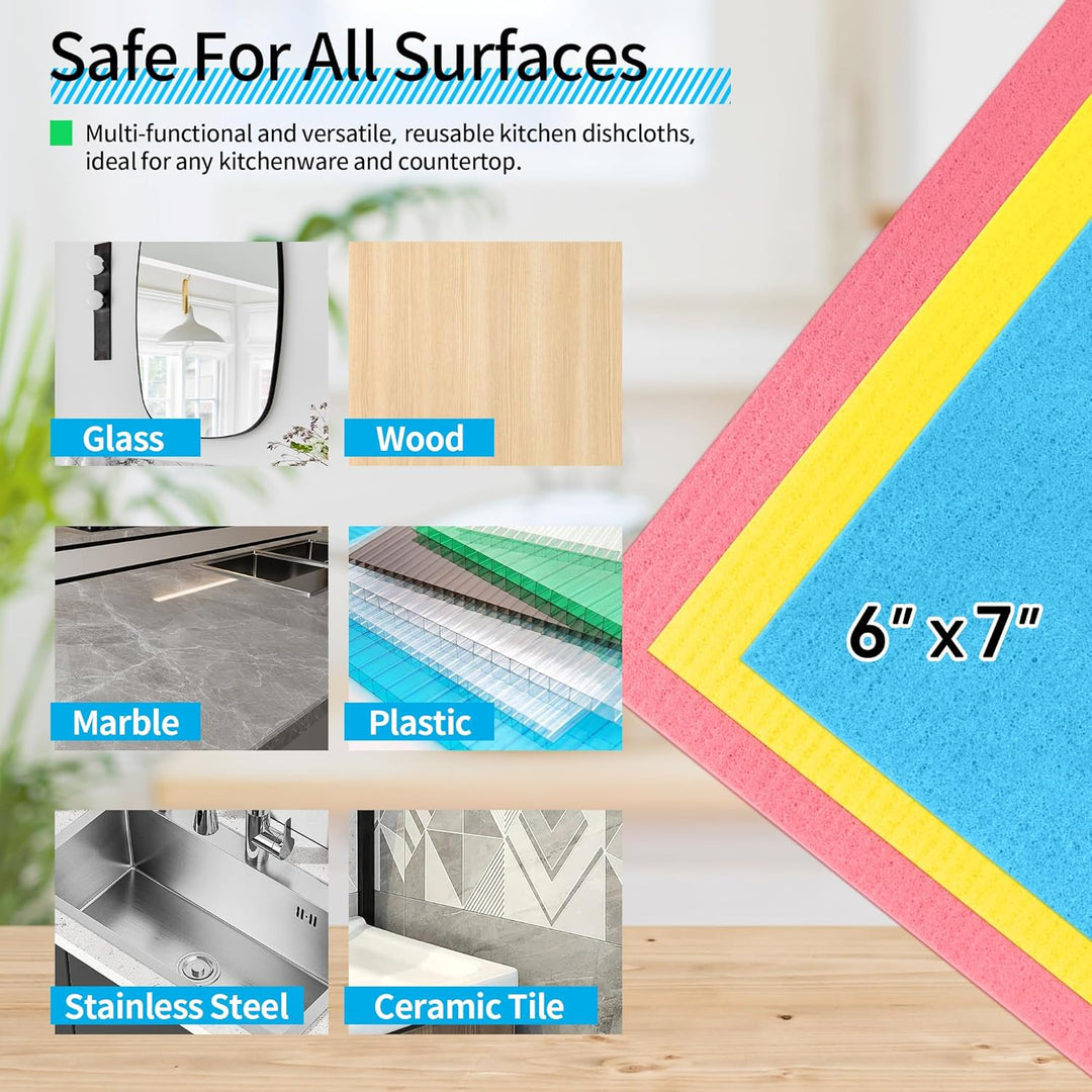 Swedish Dish Cloths, 10 Pack, Cellulose Sponge Dishcloths, Absorbent Swedish Dish Towels for Kitchen, Non - Scratch, Reusable Kitchen Cloth, Multi - Surface Dish Towels - Just Closeouts Canada Inc.X0042GNXXF