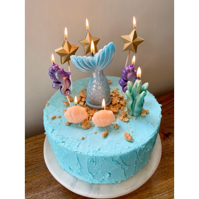 Sweet Wishes Candle Co. Mermaid Birthday Candles, Mermaid Candle Cake Topper, 9 Pc. Set, Blue, Glittered - Just Closeouts Canada Inc.