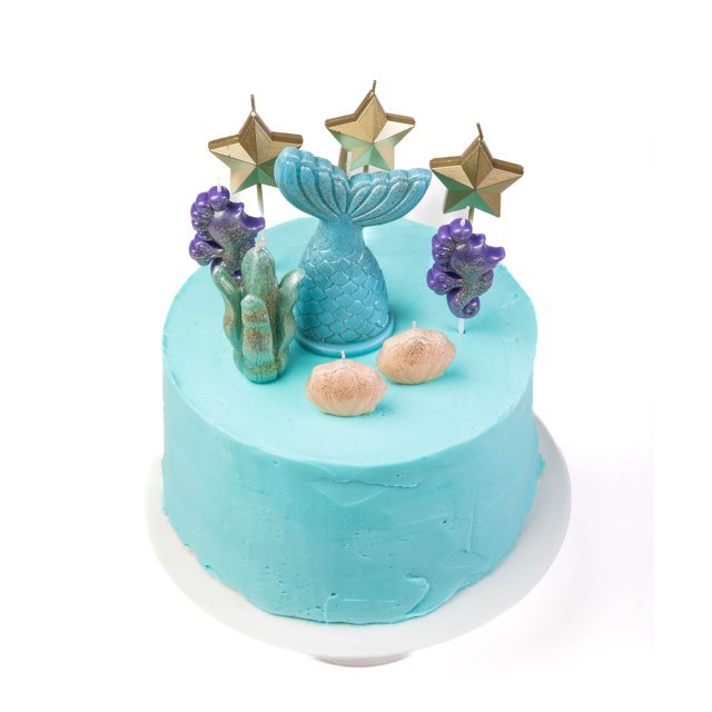 Sweet Wishes Candle Co. Mermaid Birthday Candles, Mermaid Candle Cake Topper, 9 Pc. Set, Blue, Glittered - Just Closeouts Canada Inc.