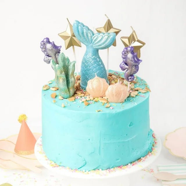 Sweet Wishes Candle Co. Mermaid Birthday Candles, Mermaid Candle Cake Topper, 9 Pc. Set, Blue, Glittered - Just Closeouts Canada Inc.