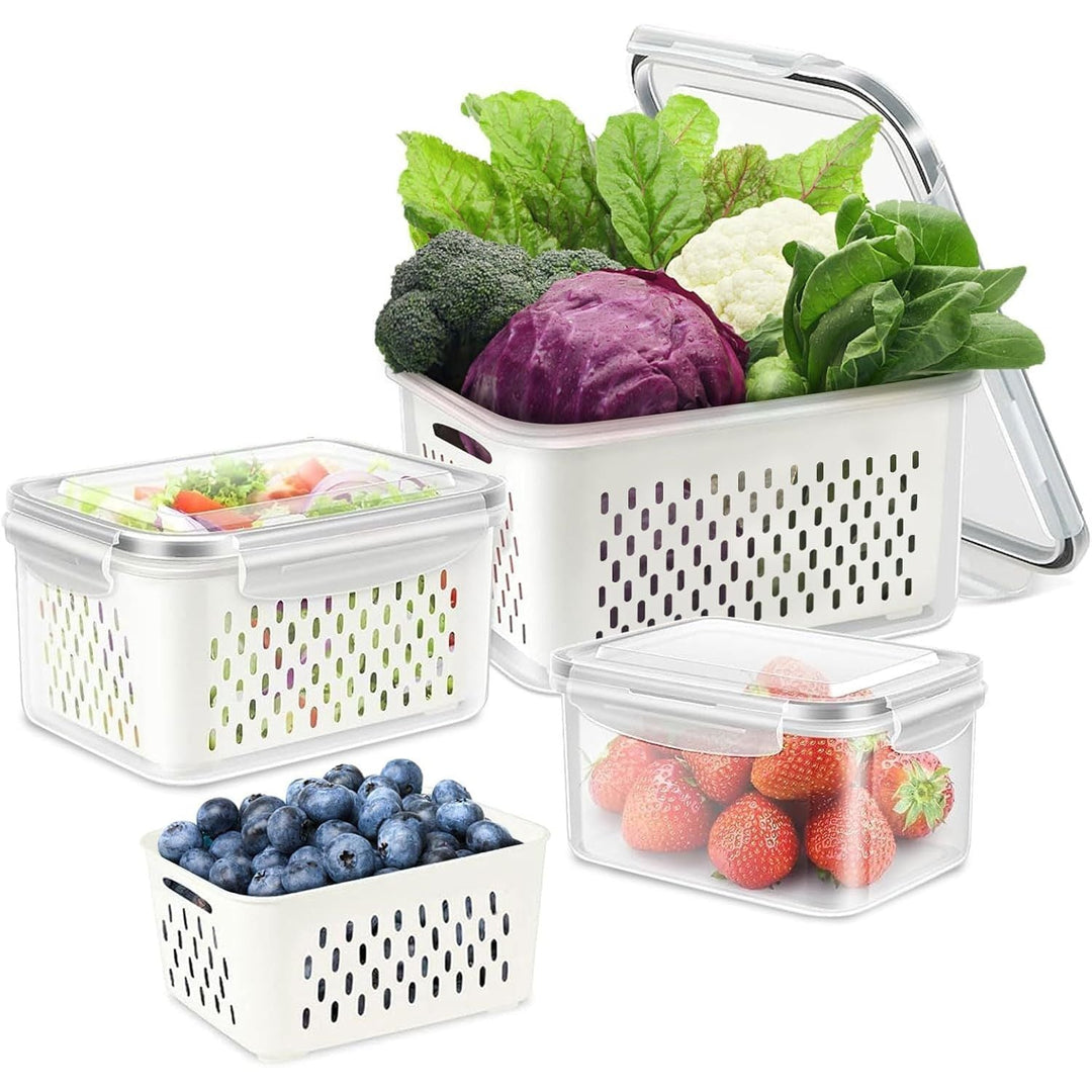SwellishColor Fresh Food Storage Containers,3 Pack Large Capacity Produce Saver Box with Drain Baskets & Lid for Vegetable and Fruit - BPA Free Stackable Refrigerator Organizer for Kitchen Storage - Just Closeouts Canada Inc.