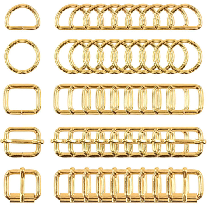 50-piece gold metal buckle and ring assortment, five styles