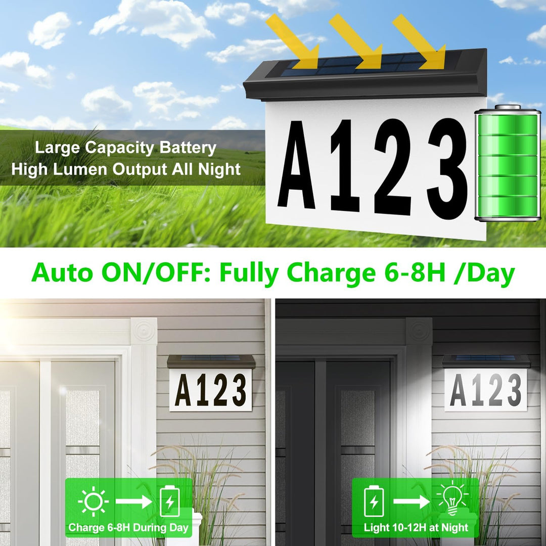 T - SUN Solar Address Sign, Solar House Number Sign for Outside Waterproof, Warm/Cool White Lighted House Numbers LED Solar powered address plaques Driveway Marker for Home Yard Street (2023 Wall Mount) - Just Closeouts Canada Inc.