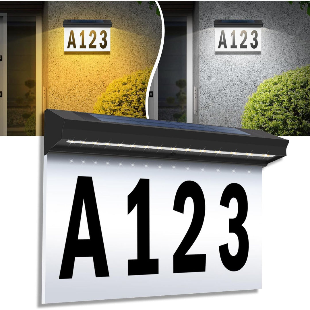 T - SUN Solar Address Sign, Solar House Number Sign for Outside Waterproof, Warm/Cool White Lighted House Numbers LED Solar powered address plaques Driveway Marker for Home Yard Street (2023 Wall Mount) - Just Closeouts Canada Inc.