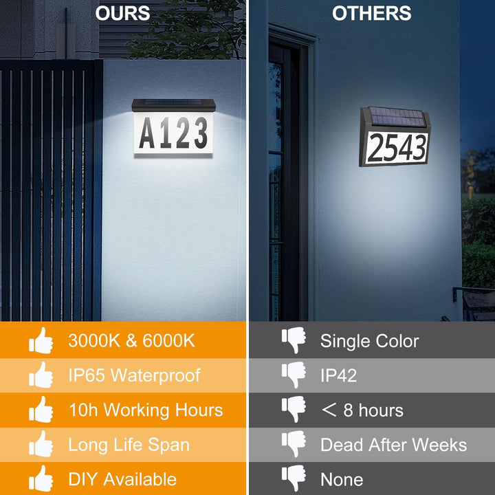 T - SUN Solar Address Sign, Solar House Number Sign for Outside Waterproof, Warm/Cool White Lighted House Numbers LED Solar powered address plaques Driveway Marker for Home Yard Street (2023 Wall Mount) - Just Closeouts Canada Inc.