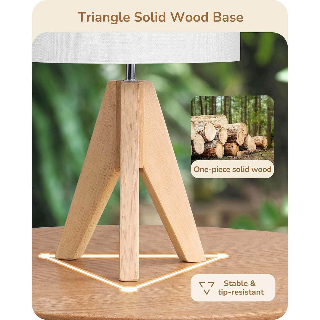 Table Lamp Nightstand Lamp Bedside Lamp Mid Century, Wood Tripod, Linen Fabric Shade, Small, Cute, 14.2 Inch, UL Listed, ON/Off Switch, Bedroom, Living Room - Just Closeouts Canada Inc.X0049DXC7X