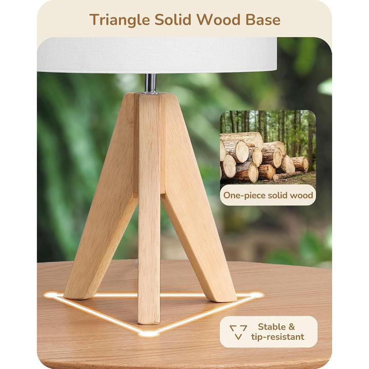 Table Lamp Nightstand Lamp Bedside Lamp Mid Century, Wood Tripod, Linen Fabric Shade, Small, Cute, 14.2 Inch, UL Listed, ON/Off Switch, Bedroom, Living Room - Just Closeouts Canada Inc.X0049DXC7X