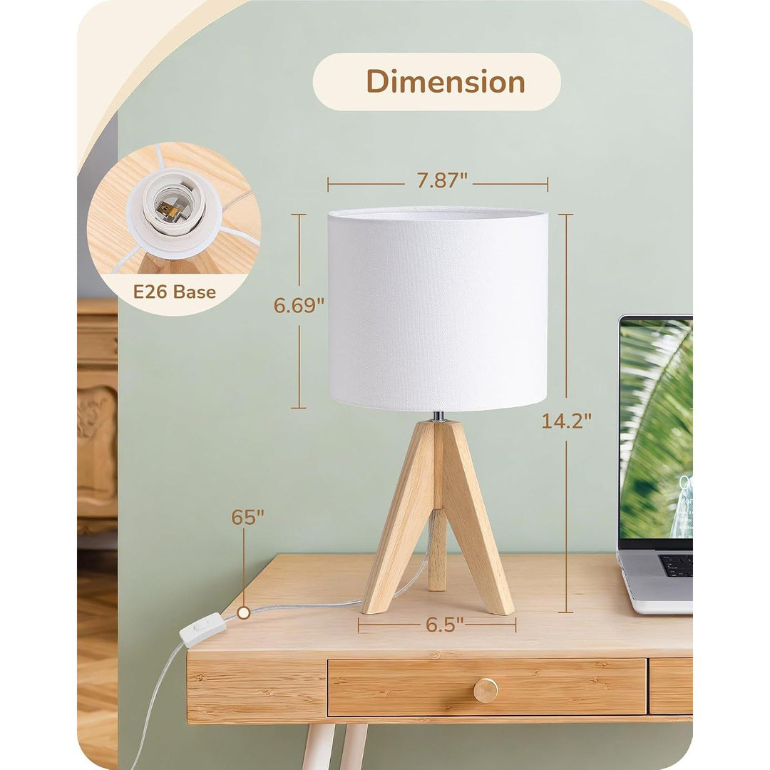 Table Lamp Nightstand Lamp Bedside Lamp Mid Century, Wood Tripod, Linen Fabric Shade, Small, Cute, 14.2 Inch, UL Listed, ON/Off Switch, Bedroom, Living Room - Just Closeouts Canada Inc.X0049DXC7X