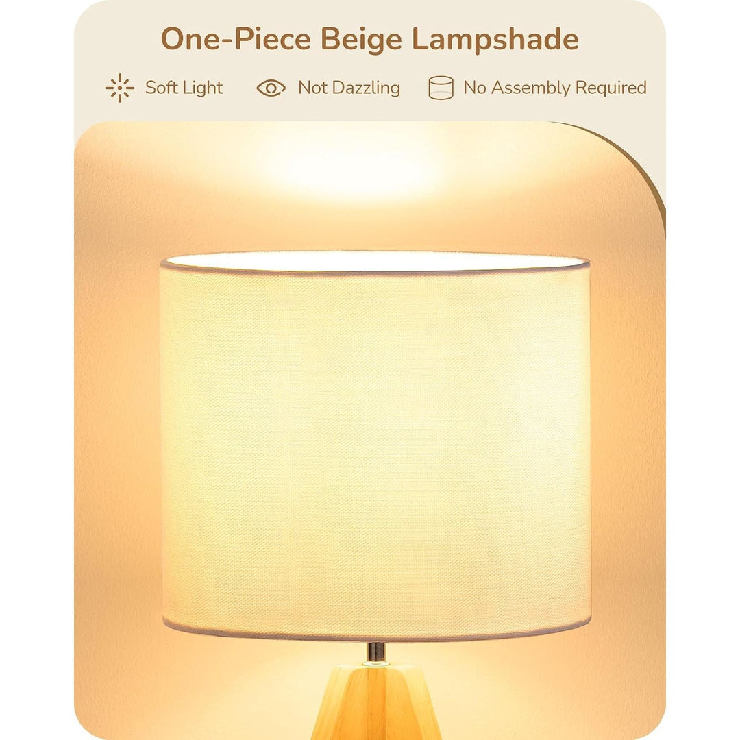 Table Lamp Nightstand Lamp Bedside Lamp Mid Century, Wood Tripod, Linen Fabric Shade, Small, Cute, 14.2 Inch, UL Listed, ON/Off Switch, Bedroom, Living Room - Just Closeouts Canada Inc.X0049DXC7X