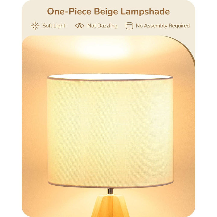 Table Lamp Nightstand Lamp Bedside Lamp Mid Century, Wood Tripod, Linen Fabric Shade, Small, Cute, 14.2 Inch, UL Listed, ON/Off Switch, Bedroom, Living Room - Just Closeouts Canada Inc.X0049DXC7X