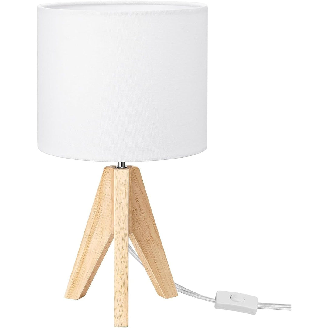 Table Lamp Nightstand Lamp Bedside Lamp Mid Century, Wood Tripod, Linen Fabric Shade, Small, Cute, 14.2 Inch, UL Listed, ON/Off Switch, Bedroom, Living Room - Just Closeouts Canada Inc.X0049DXC7X