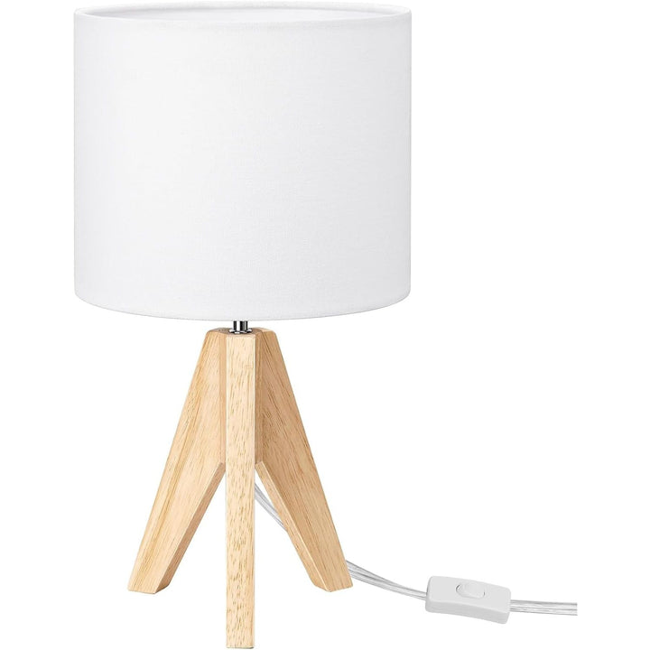 Table Lamp Nightstand Lamp Bedside Lamp Mid Century, Wood Tripod, Linen Fabric Shade, Small, Cute, 14.2 Inch, UL Listed, ON/Off Switch, Bedroom, Living Room - Just Closeouts Canada Inc.X0049DXC7X