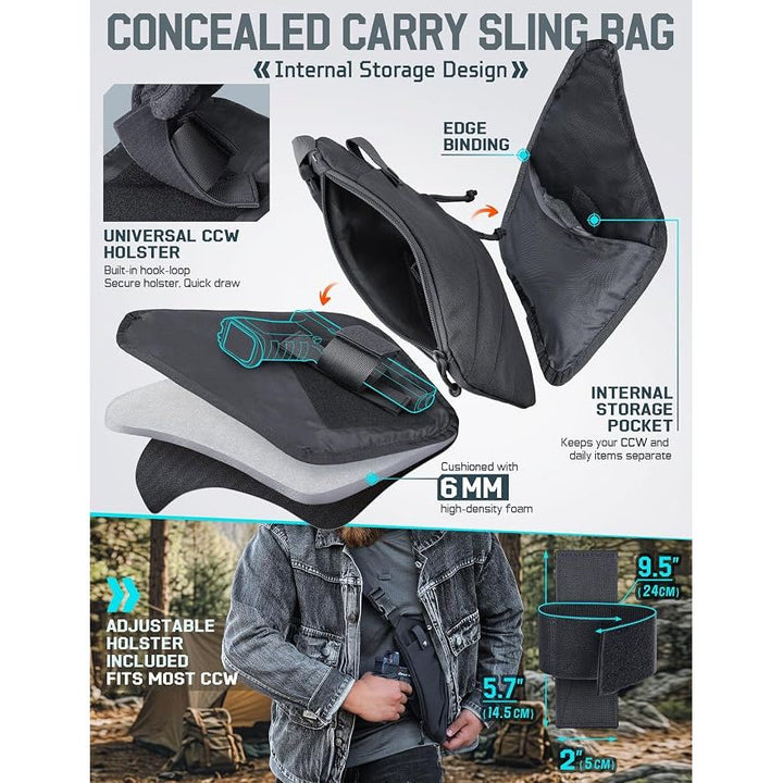Tactical Crossbody Sling Bag – Black, Right-Hand - Just Closeouts Canada Inc.