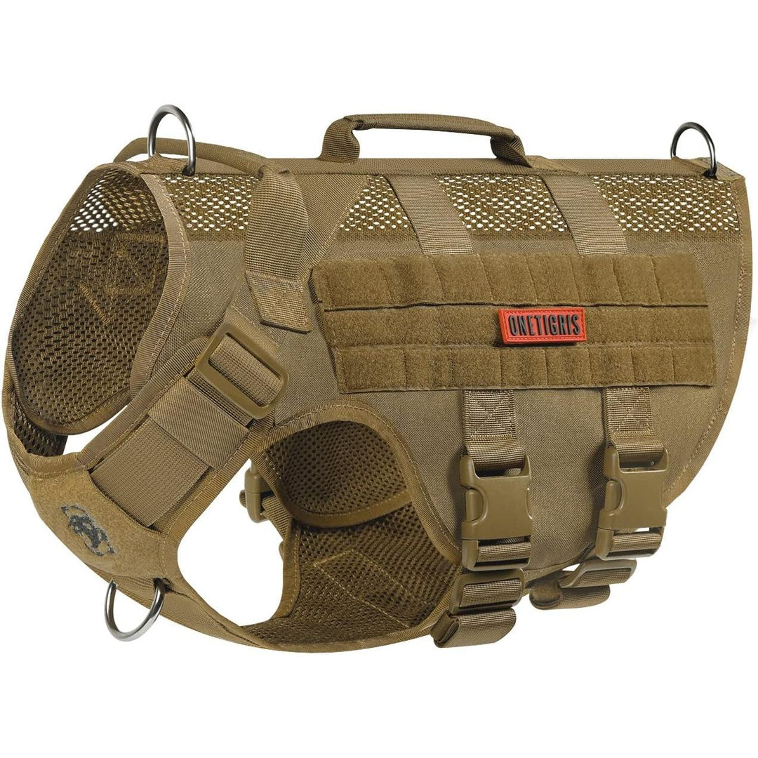 Tactical Dog Harness for Large Dog, Aire Mesh Dog Vest Harness, Breathable Military Dog Vests with Handles, Service Dog Vest for Walking Hiking Training (L, Brown) - Just Closeouts Canada Inc.