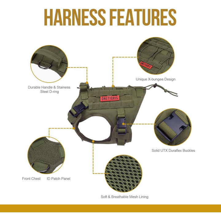 Tactical Dog Harness Military Dog Harness, Dog Harness with Handle Heavy Duty Dog Vest for Hiking Training Outdoor Dogs(Ranger Green, Large) - Just Closeouts Canada Inc.
