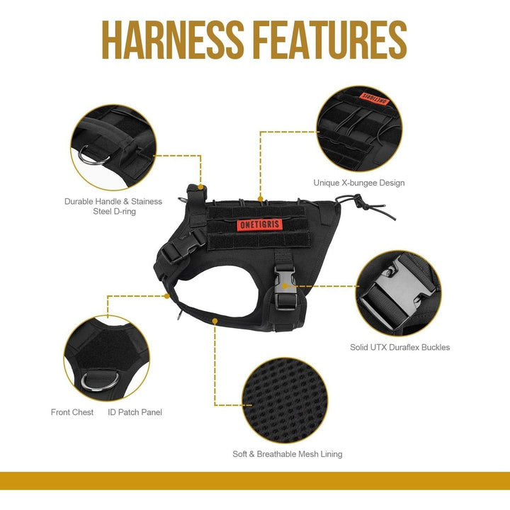 Tactical Dog Harness,FIRE Watcher 2.0 No - Pull Dog Harness Vest with Hook & Loop Panels, Military Dog Harness Adjustable Dog Vest for Walking Hiking Training(Black,Large) - Just Closeouts Canada Inc.