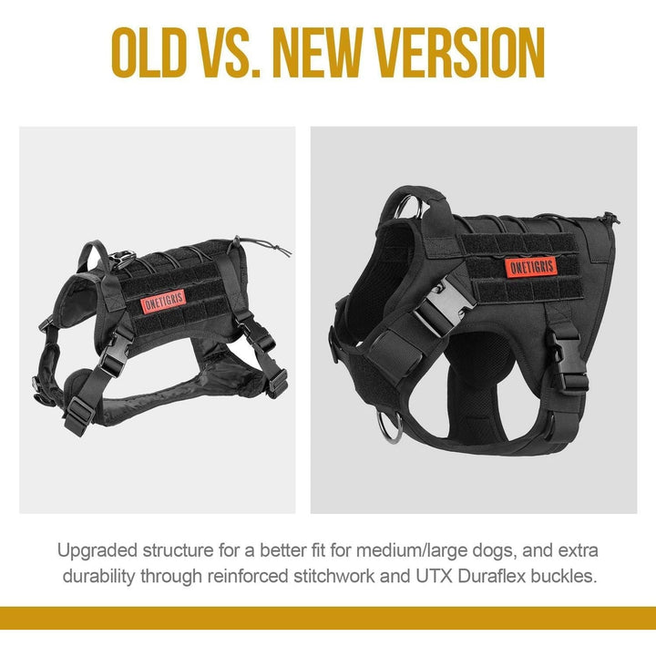 Tactical Dog Harness,FIRE Watcher 2.0 No - Pull Dog Harness Vest with Hook & Loop Panels, Military Dog Harness Adjustable Dog Vest for Walking Hiking Training(Black,Large) - Just Closeouts Canada Inc.