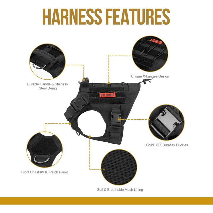 Tactical Dog Harness,FIRE Watcher 2.0 No - Pull Dog Harness Vest with Hook & Loop Panels, Military Dog Harness Adjustable Dog Vest for Walking Hiking Training(Black,Medium) - Just Closeouts Canada Inc.