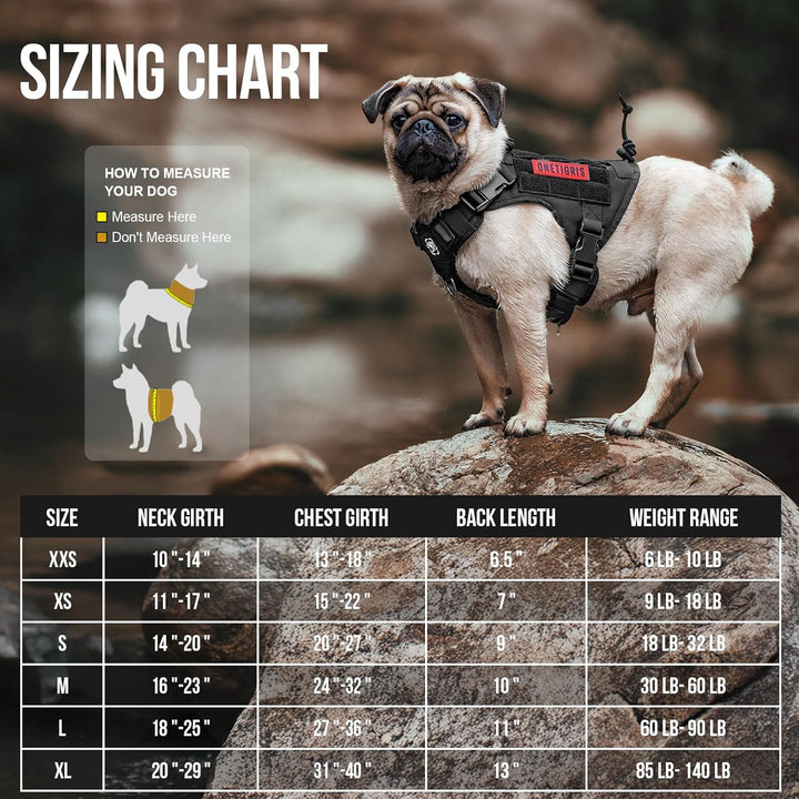 Tactical Dog Harness,FIRE Watcher 2.0 No - Pull Dog Harness Vest with Hook & Loop Panels, Military Dog Harness Adjustable Dog Vest for Walking Hiking Training(Black,Small) - Just Closeouts Canada Inc.