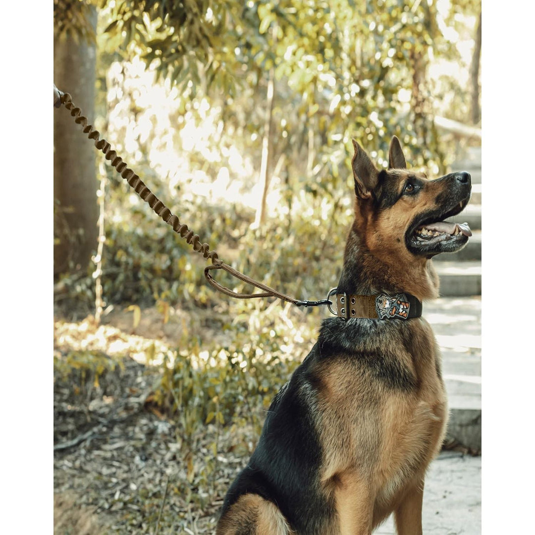 Tactical Dog Training Leash Bungee Leash with 2 Control Handle Quick Release Nylon Leads Rope (Brown) - Just Closeouts Canada Inc.