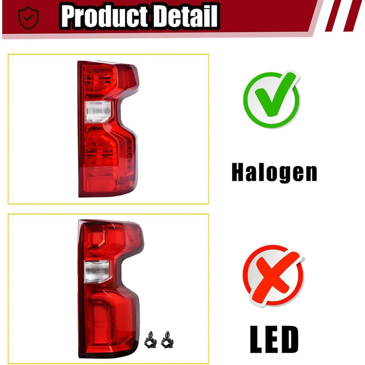 Tail Light Assembly Compatible with Chevy Silverado 1500 2500HD 3500HD 2019 - 2023 Halogen Type NON - LED Model Taillights Brake Signal Rear Lamp with Bulb and Harness Right Passenger Side - Just Closeouts Canada Inc.