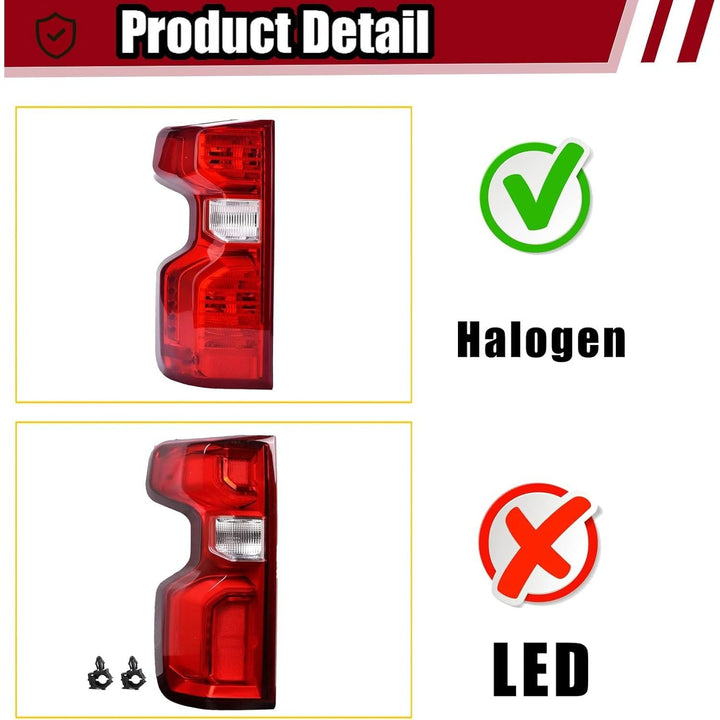 Tail Light Assembly Compatible with Chevy Silverado 1500 2500HD 3500HD 2019 - 2023 Halogen Type NON - LED Model Taillights Brake Signal Rear Lamp with Bulb and Harness Left Driver Side - Just Closeouts Canada Inc.