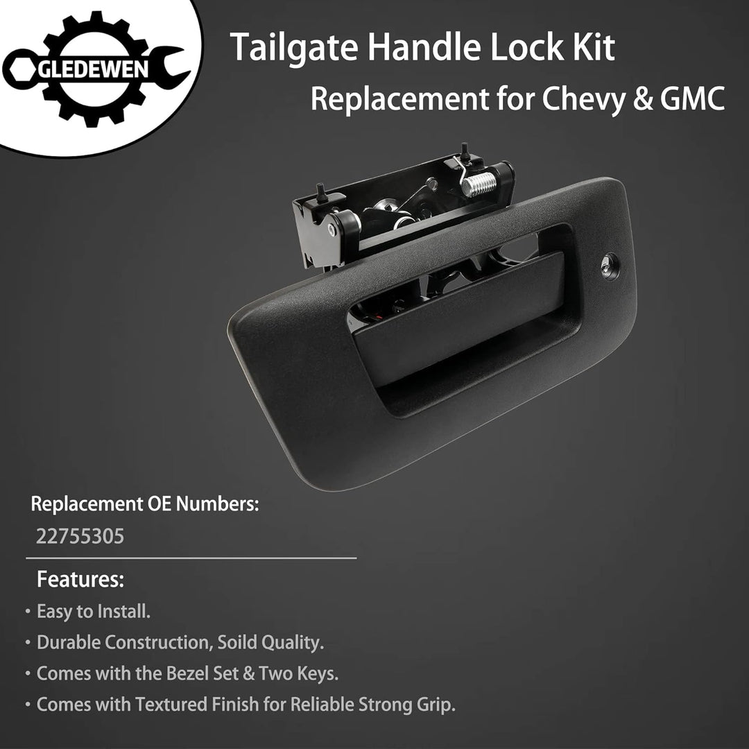 Tailgate Door Handle & Bezel Lock Set, Compatible with 2007 - 2014 Chevy Silverado & GMC Sierra 1500 2500 3500, Exterior Rear Textured Tail gate Handle with Key, Replace 22755305 - Just Closeouts Canada Inc.