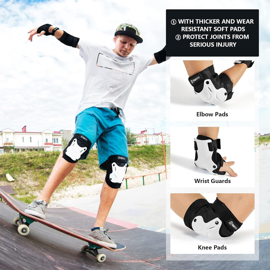 Tanden Skating Protective Gear Elbow and Knee Pads Adult, Knee Pads for Men Women Elbow Pads Wrist Guards for Roller Skating Cycling Skateboarding White - Just Closeouts Canada Inc.