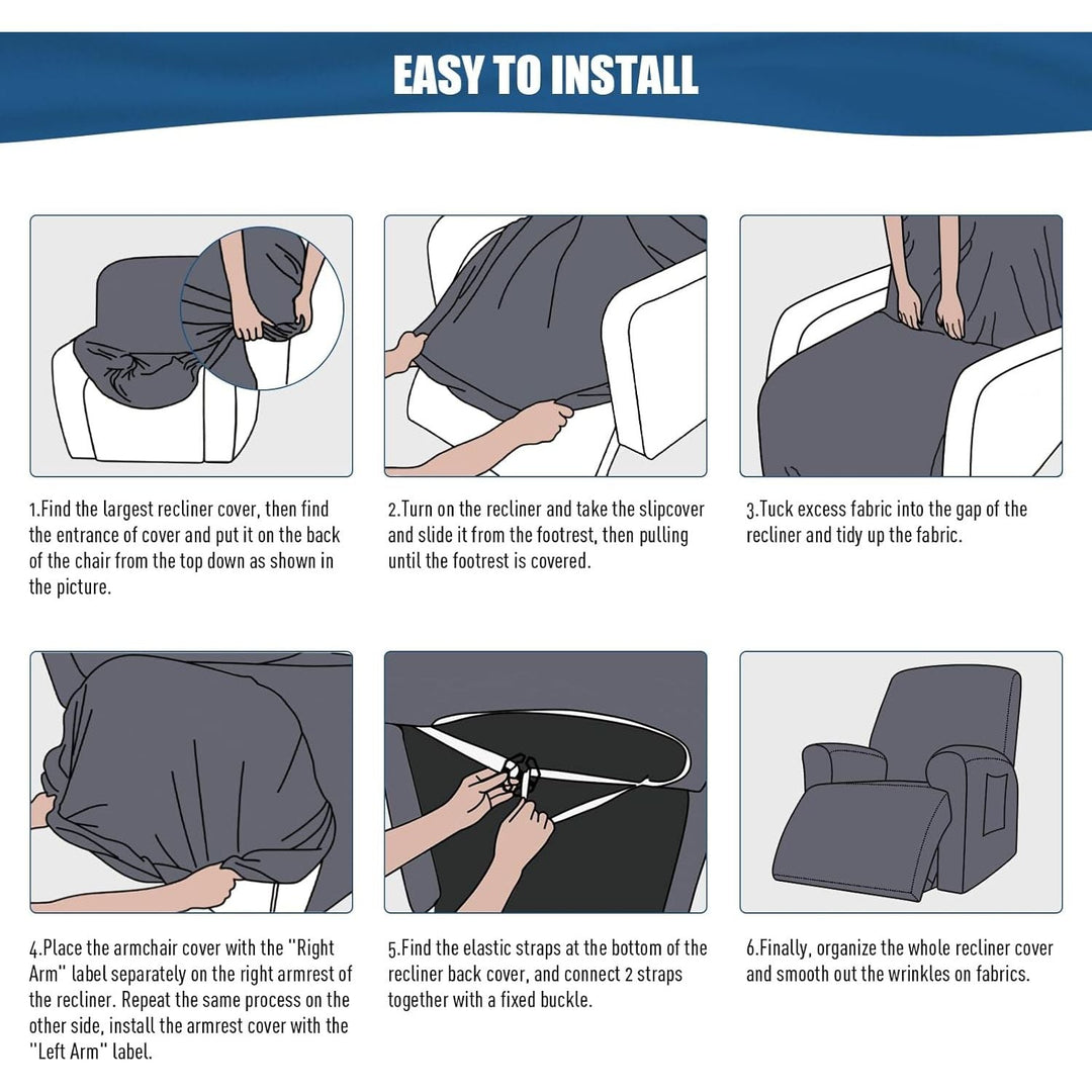 TAOCOCO Recliner Chair Covers Furniture Protector Stretch Polyester Fabric 3 - Piece for Most Sizes of Recliners, Soft, Breathable and Skin - Friendly (Milk White) - Just Closeouts Canada Inc.