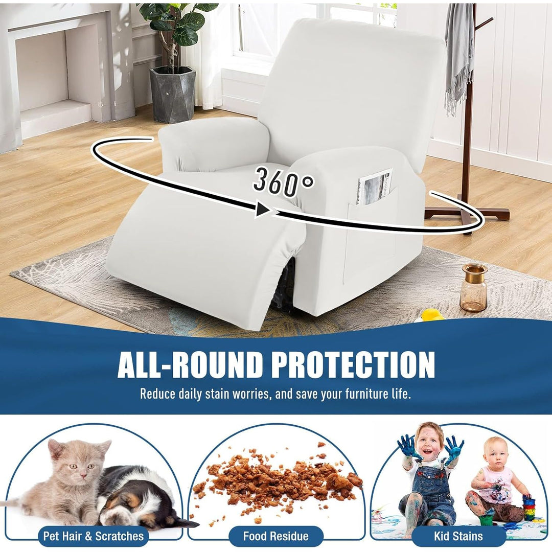 TAOCOCO Recliner Chair Covers Furniture Protector Stretch Polyester Fabric 3 - Piece for Most Sizes of Recliners, Soft, Breathable and Skin - Friendly (Milk White) - Just Closeouts Canada Inc.