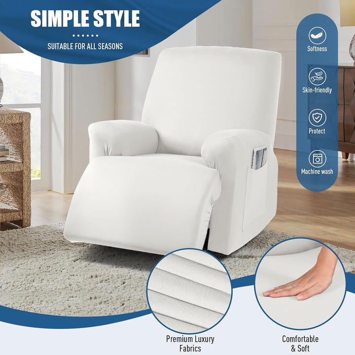 TAOCOCO Recliner Chair Covers Furniture Protector Stretch Polyester Fabric 3 - Piece for Most Sizes of Recliners, Soft, Breathable and Skin - Friendly (Milk White) - Just Closeouts Canada Inc.