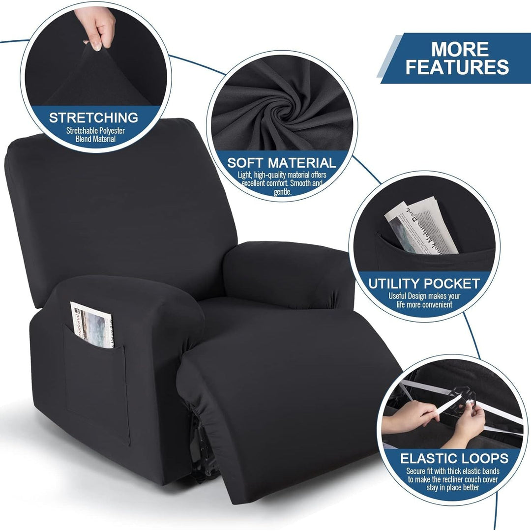 TAOCOCO Recliner Chair Covers Stretch Recliner Covers for Recliner Chair with Arms, Soft Polyester Fabric Reclining Chair Cover 3 - Pieces Furniture Protector - Fits Most Recliner Sizes (Black) - Just Closeouts Canada Inc.